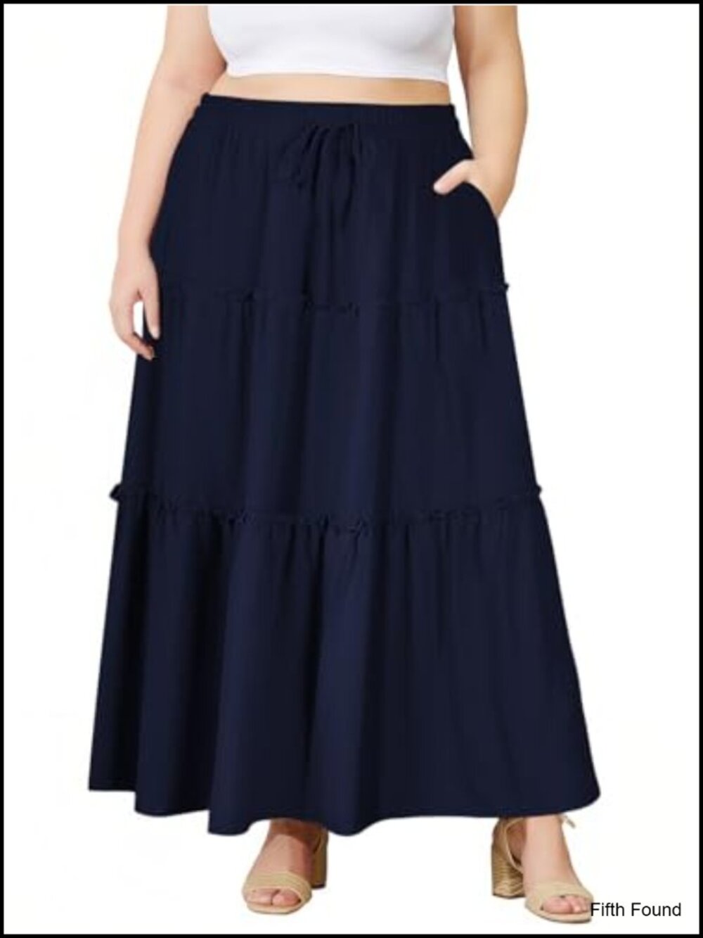 Plus Size Tiered Maxi Skirt with Pockets Flowy Boho A-Line Summer Beach